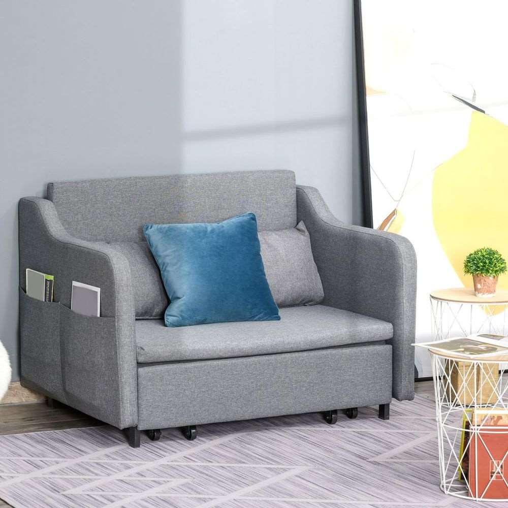 HOMCOM Pull Out Sofa Bed, Fabric 2 Seater Sofa Couch for Living Room, Grey HOMCOM