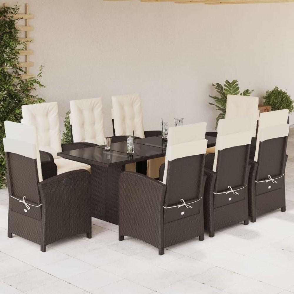 vidaXL 7 Piece Garden Dining Set with Cushions Black Poly Rattan brown and cream glass vidaXL