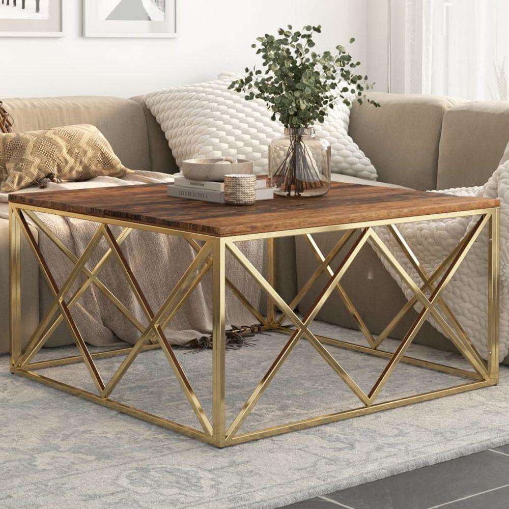 vidaXL Coffee Table Silver Stainless Steel and Tempered Glass gold vidaXL