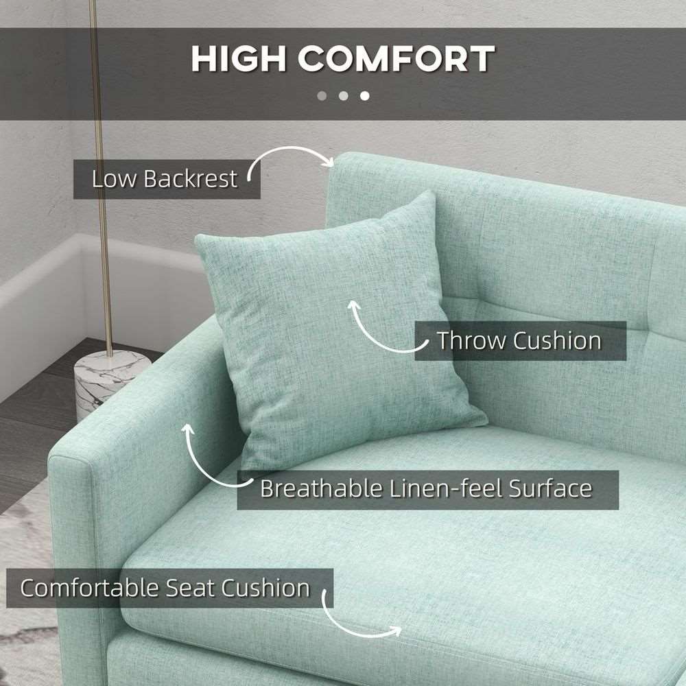 HOMCOM 2 Seater Sofa 165cm Modern Fabric Couch with Wood Legs and Pockets Blue HOMCOM