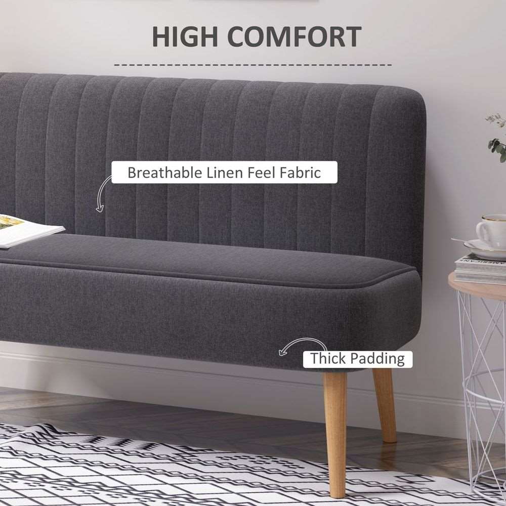 Modern Double Seat Sofa Loveseat Couch Padded Linen Wood Legs, Dark Grey HOMCOM