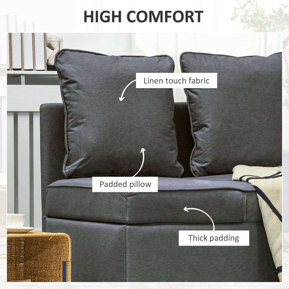 HOMCOM Folding Sleeper Sofa Bed Chair with Pillows, Pocket, Grey HOMCOM