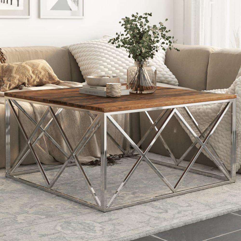 vidaXL Coffee Table Silver Stainless Steel and Tempered Glass vidaXL