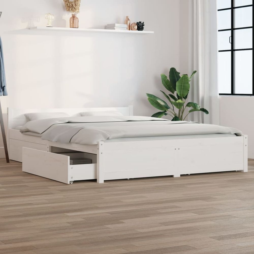 vidaXL Bed Frame with Drawers 120x190 cm Small Double white vidaXL