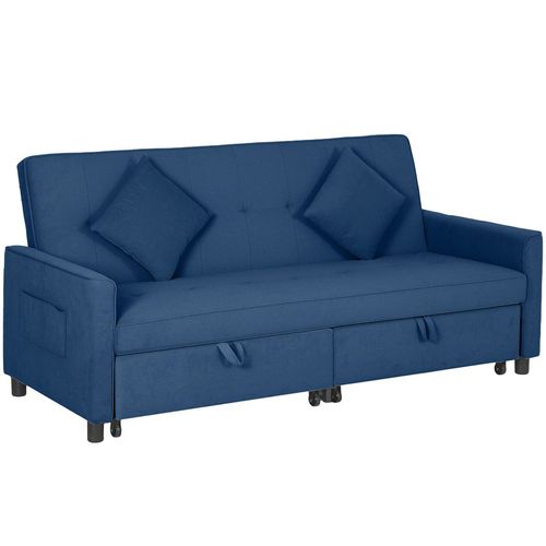 HOMCOM Reversible L-Shaped Sectional Sofa Bed with Cushions, Blue HOMCOM