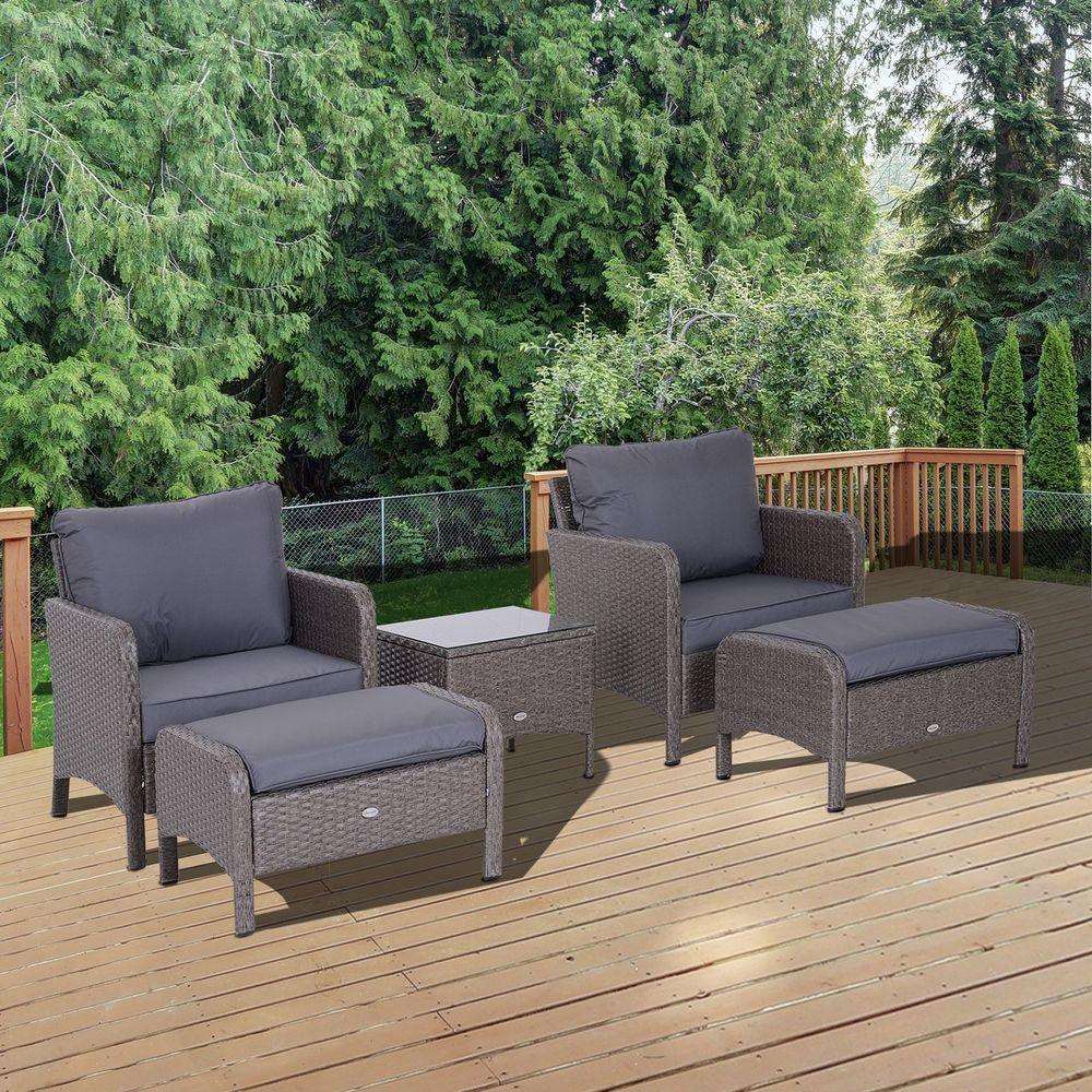 5 Pcs Rattan Furniture Set, Steel Frame-Grey Outsunny