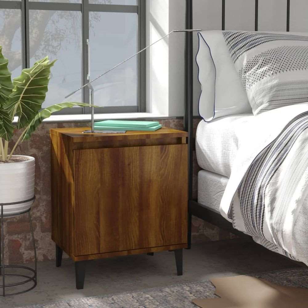 vidaXL Bed Cabinet with Metal Legs Smoked Oak 40x30x50 cm vidaXL