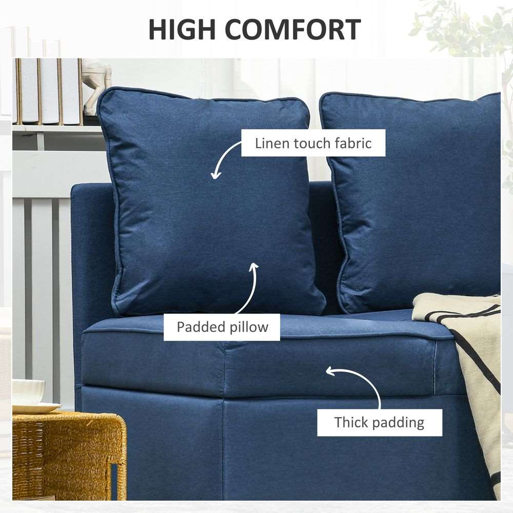 HOMCOM Folding Sleeper Sofa Bed Chair with Pillows, Pocket, Blue HOMCOM