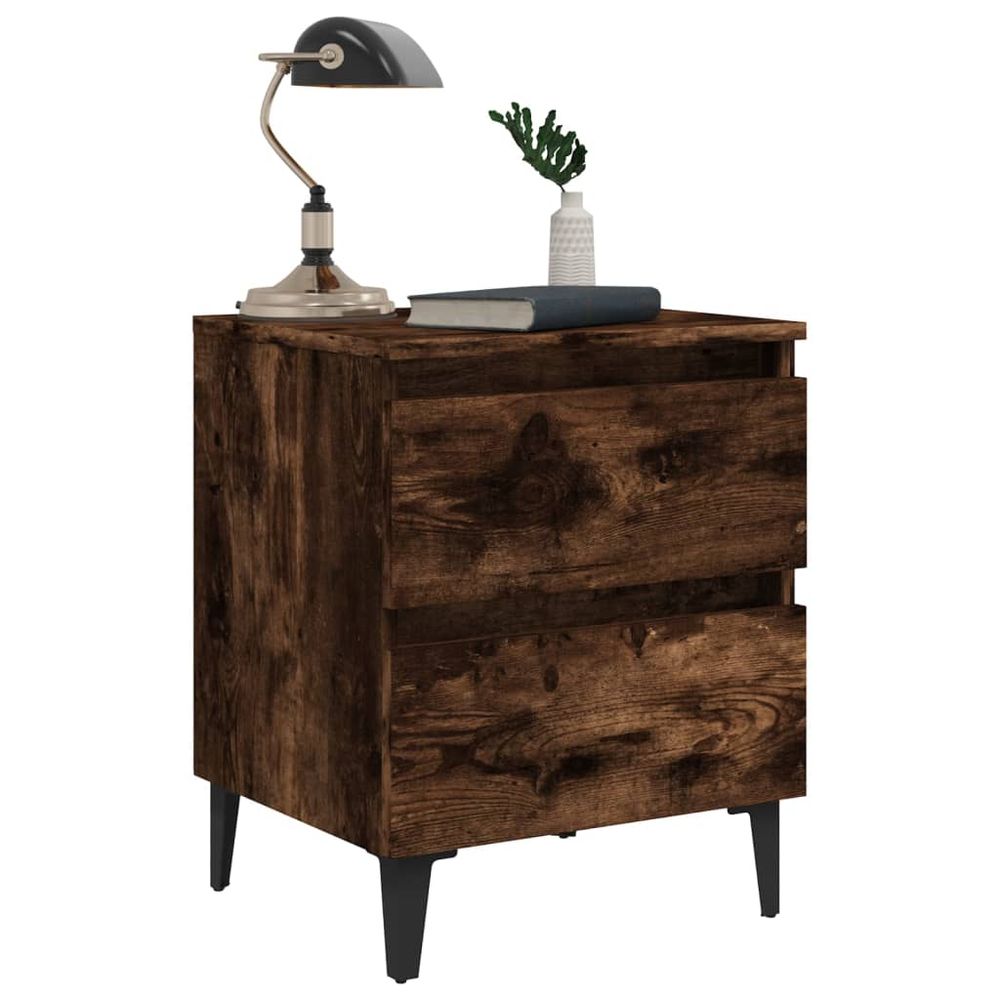 vidaXL Bed Cabinet with Metal Legs Smoked Oak 40x35x50 cm vidaXL