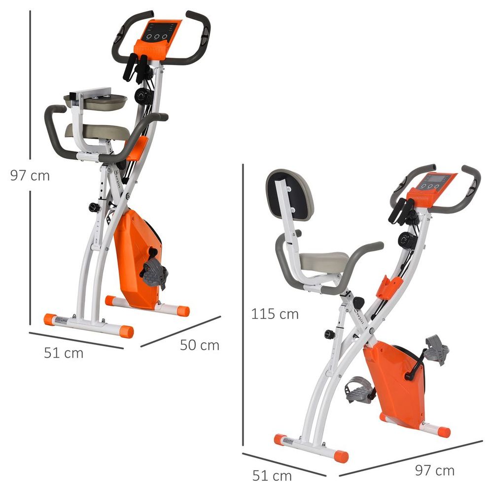 2-In-1 Upright Exercise Bike 8-Level Adjustable with Pulse Sensor Orange HOMCOM