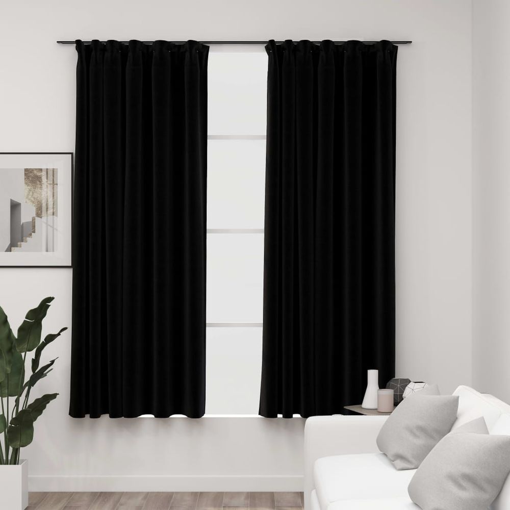 vidaXL Linen-Look Blackout Curtains with Hooks 2 pcs Black 140x175 cm vidaXL