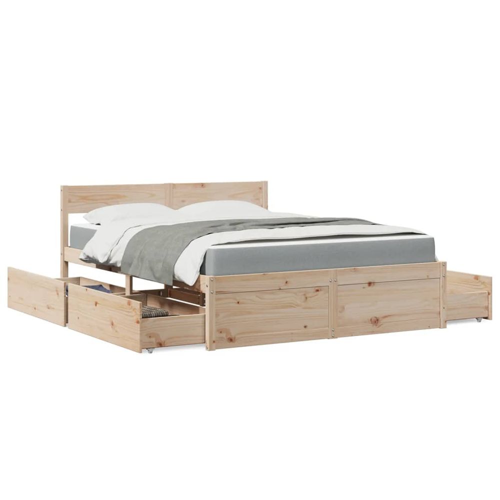 vidaXL Bed with Drawers and Mattress 160x200 cm Solid Wood Pine vidaXL