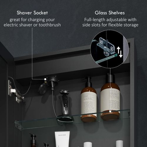 HOMCOM Bathroom Cabinet with Mirror, LED Lights and Demister Pad, Black HOMCOM