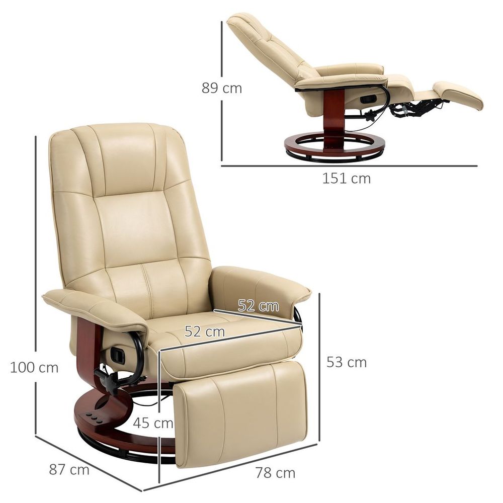 HOMCOM Ergonomic Office Recliner Sofa Chair PU Leather Armchair Lounger Cream HOMCOM