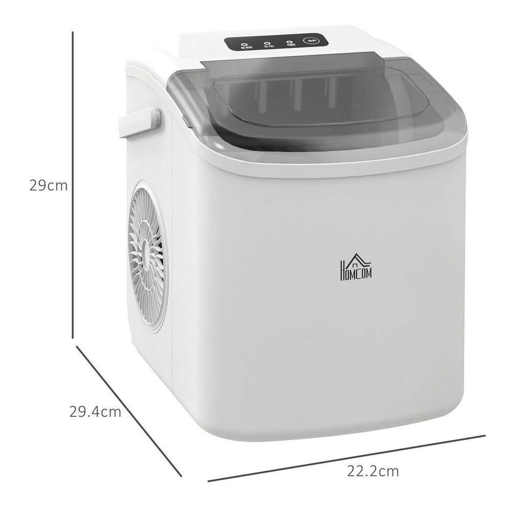 HOMCOM Ice Maker w/ Ice Basket 12Kg in 24 Hrs 9 Cubes Ready in 6-12Mins White HOMCOM