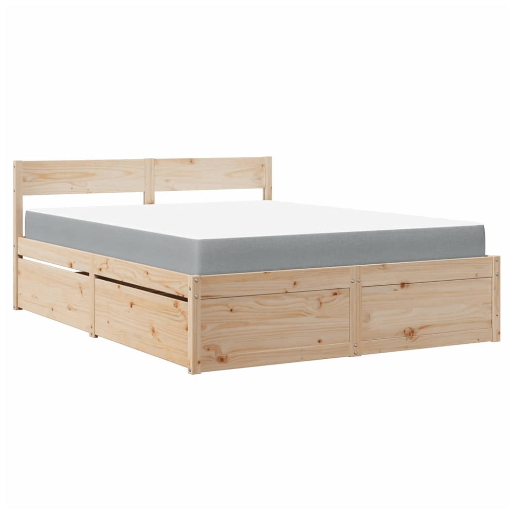 vidaXL Bed with Drawers and Mattress 160x200 cm Solid Wood Pine vidaXL