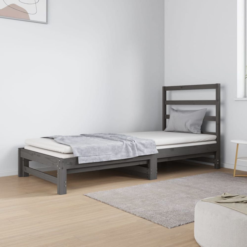 vidaXL Pull-out Day Bed 2x(90x190) cm Solid Wood Pine grey vidaXL