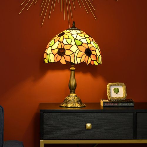 HOMCOM Antique Table Lamp, for Bedroom Bedside, Bulb not Included, Sunflower AIYAPLAY