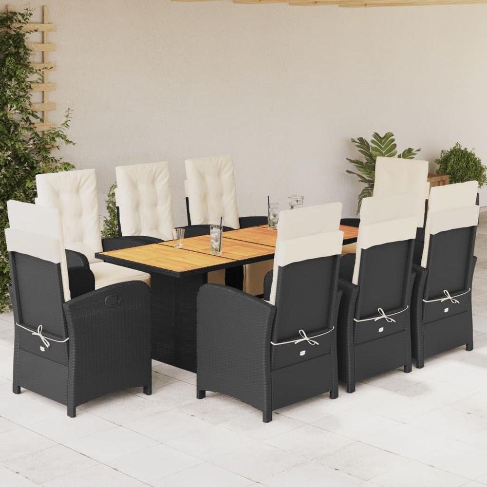 vidaXL 7 Piece Garden Dining Set with Cushions Black Poly Rattan black and cream vidaXL