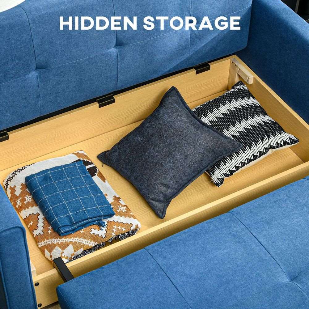 HOMCOM 2 Seater Sofa Bed Convertible Bed Settee w/ 2 Cushions Storage Blue HOMCOM