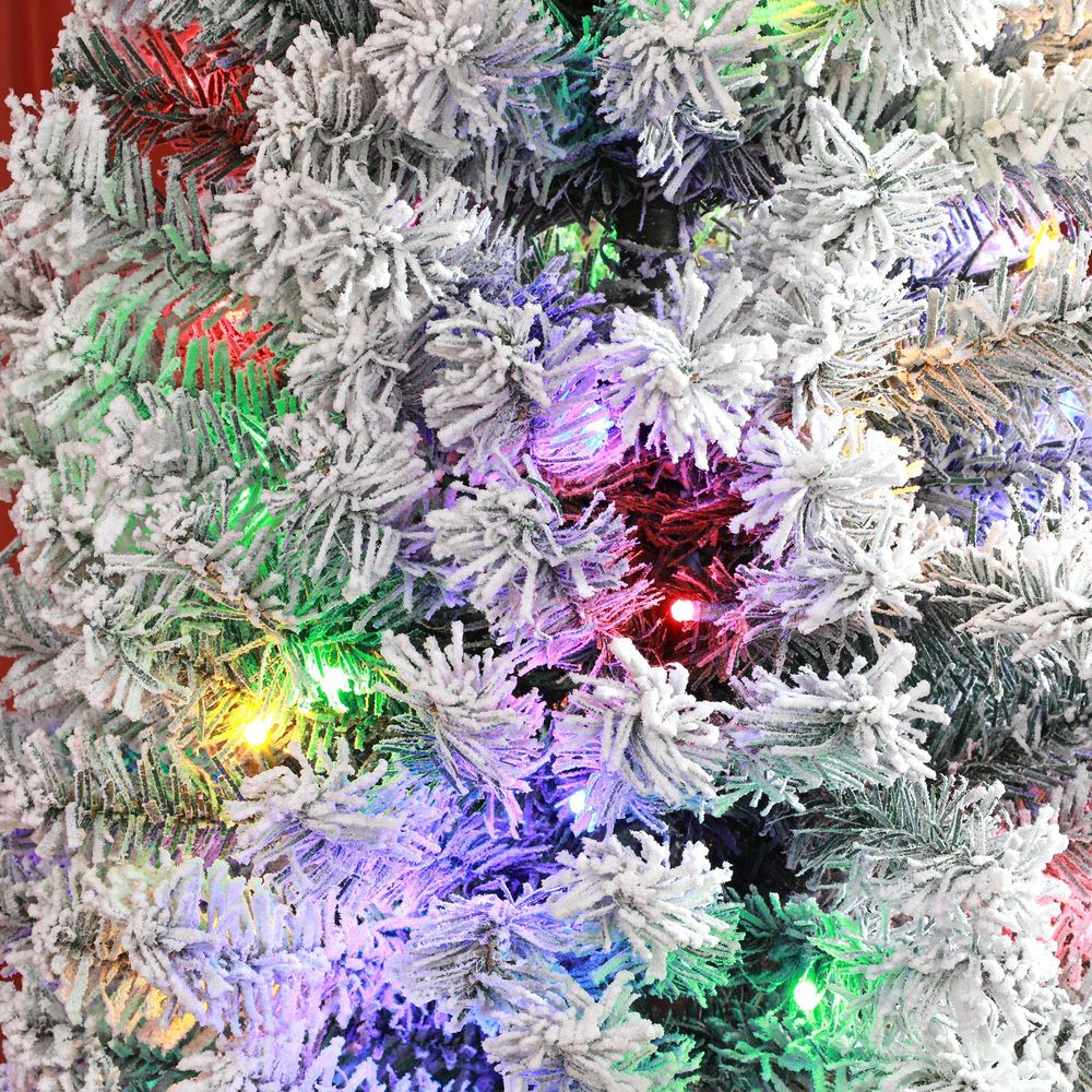 HOMCOM 7' Artificial Christmas Tree with Flocked Tips, LED Lights, Decoration HOMCOM