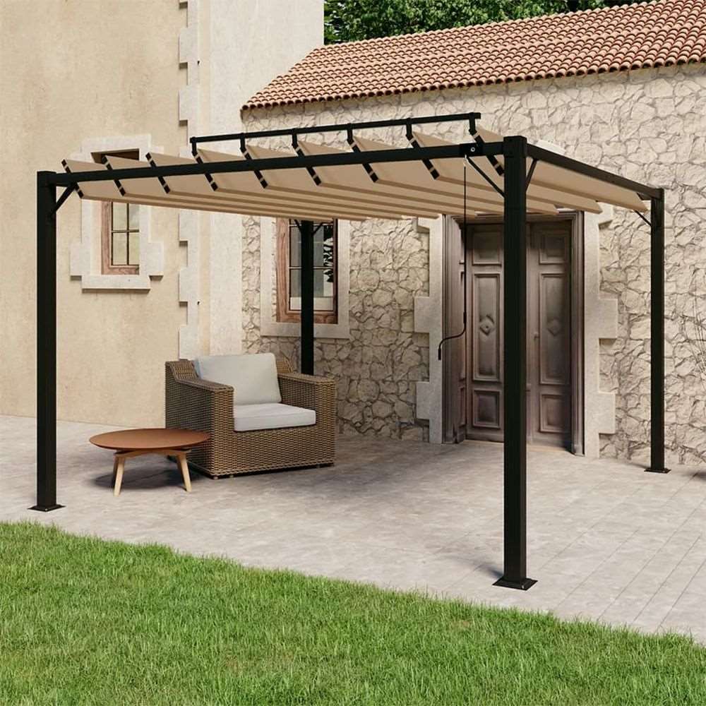 vidaXL Gazebo with Louvered Roof 3x3 m Cream Fabric and Aluminium taupe vidaXL