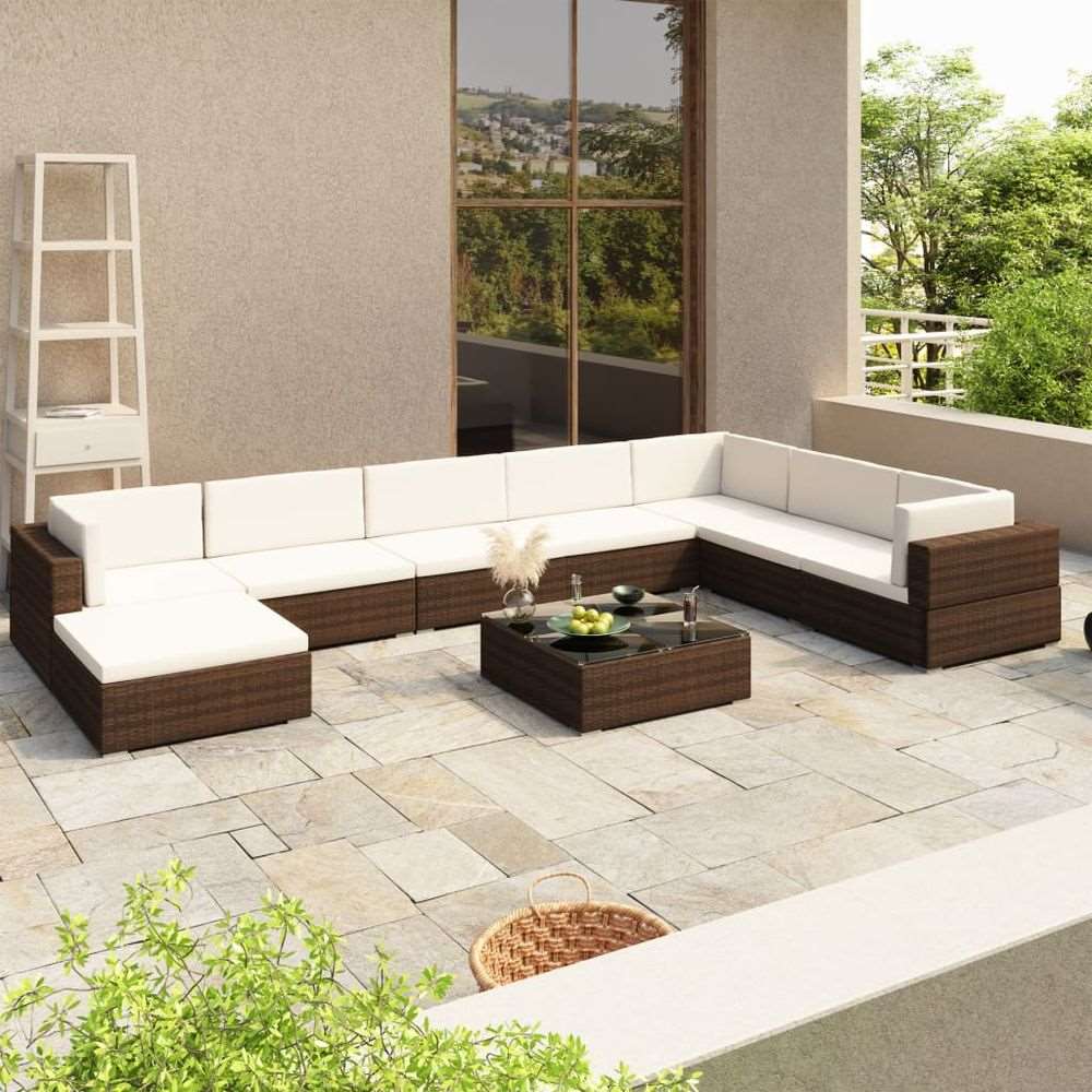 8 Piece Garden Lounge Set with Cushions Poly Rattan Brown vidaXL