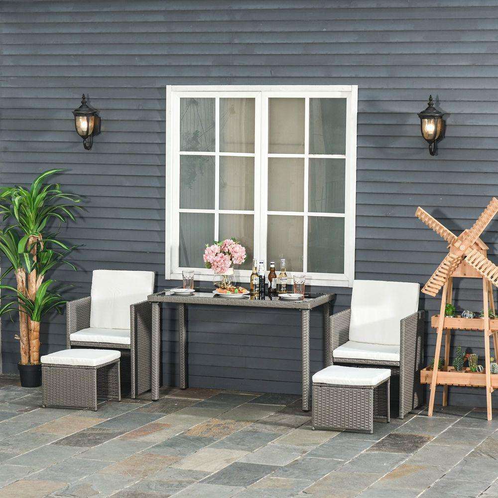 5 PCs Rattan Garden Furniture Wicker Weave Sofa Set Dining Table Chair Footrest Outsunny