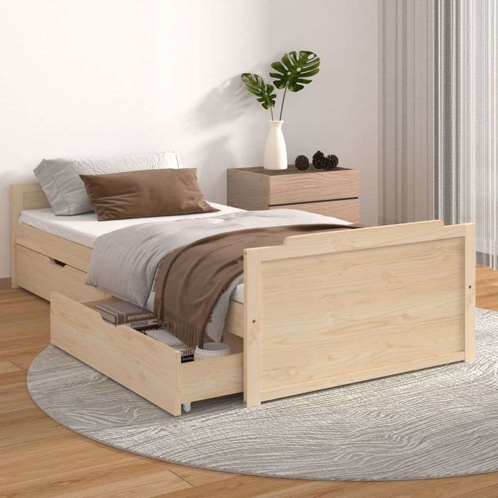 vidaXL Bed Frame with Drawers Solid Wood Pine 90x200 cm brown vidaXL