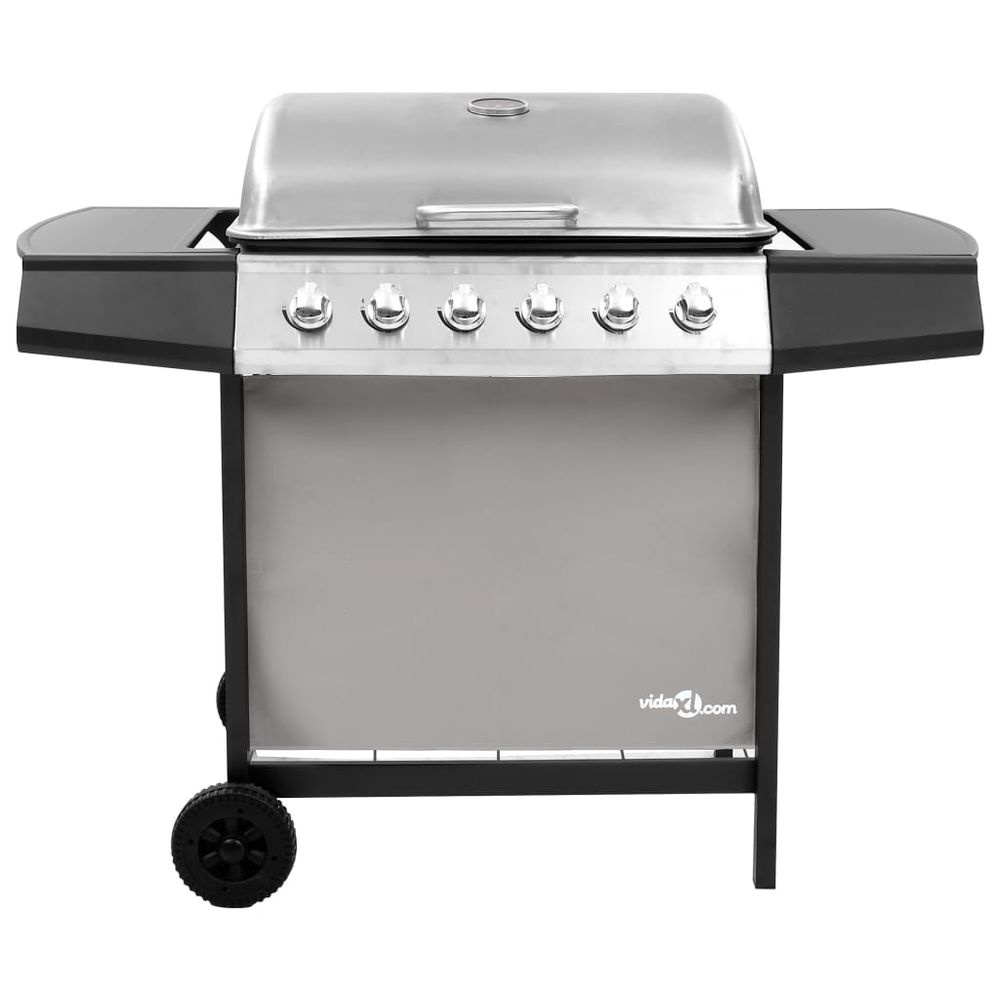 Gas BBQ Grill with 6 Burners Black and Silver (FR/BE/IT/UK/NL only) vidaXL