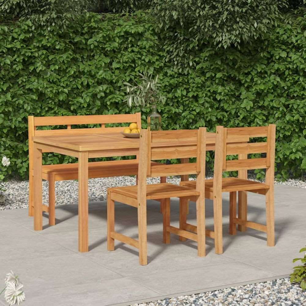 vidaXL 3 Piece Garden Dining Set Solid Wood Teak bench + 2x chair + table 150 cm table length vidaXL