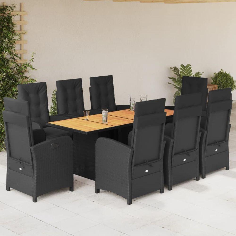 vidaXL 7 Piece Garden Dining Set with Cushions Black Poly Rattan black vidaXL