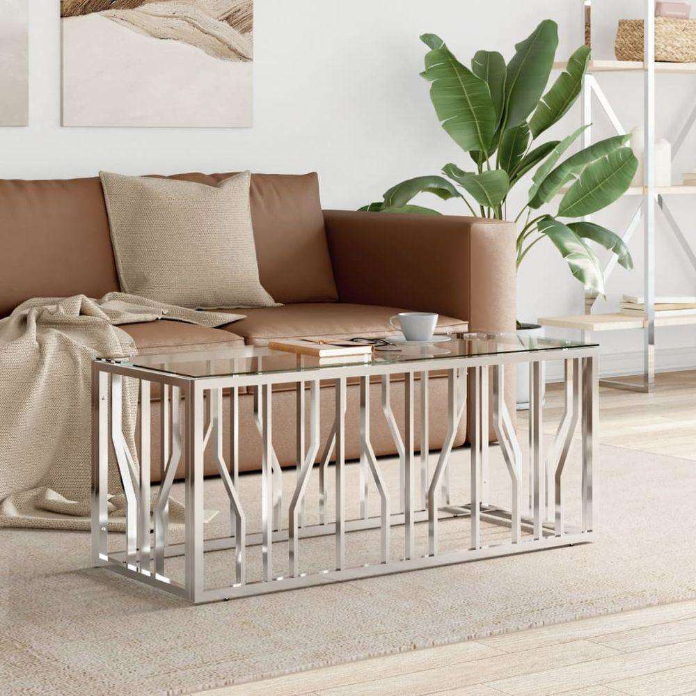 vidaXL Coffee Table 110x45x45 cm Stainless Steel and Glass silver vidaXL