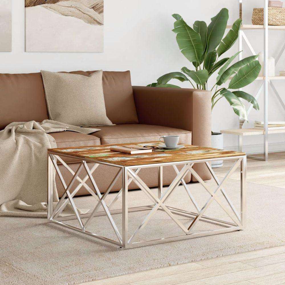 vidaXL Coffee Table 80x80x40 cm Stainless Steel and Glass silver and brown wood vidaXL