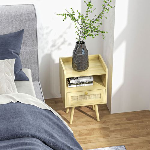 Bedside Tables, Set of 2, Boho Side End Table w/ Drawer, Storage Compartment HOMCOM