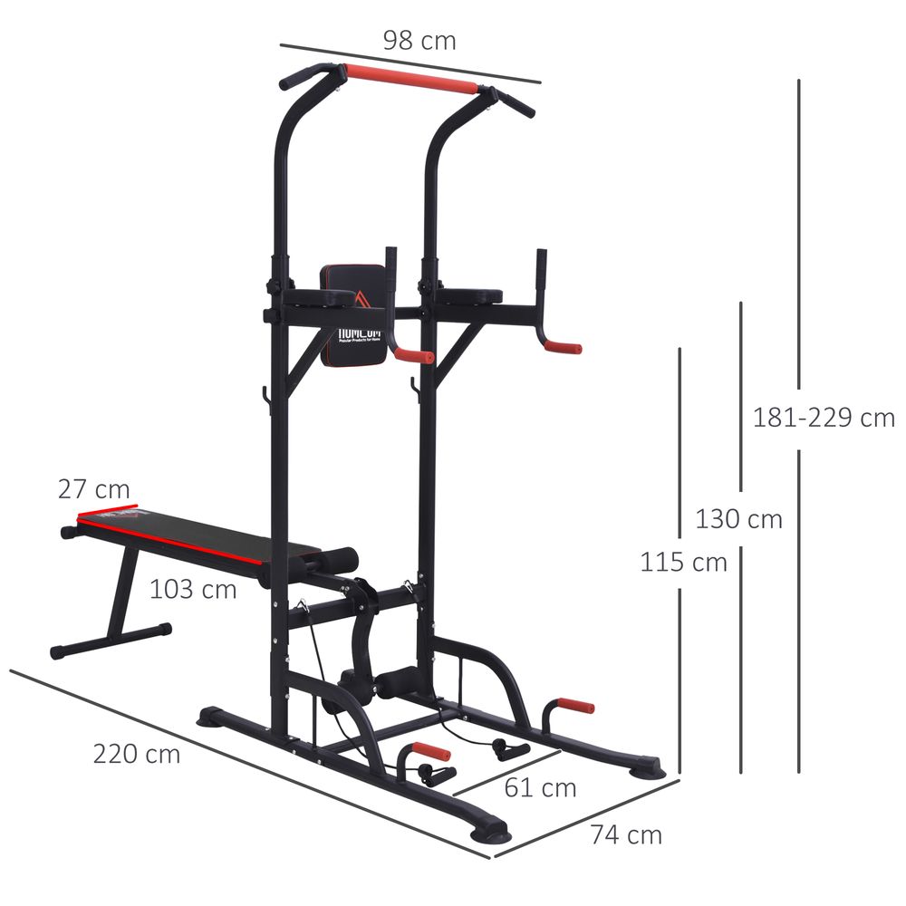 Multifunction Home Workout Station Tower Steel Frame Bench Bars Ropes HOMCOM Unbranded