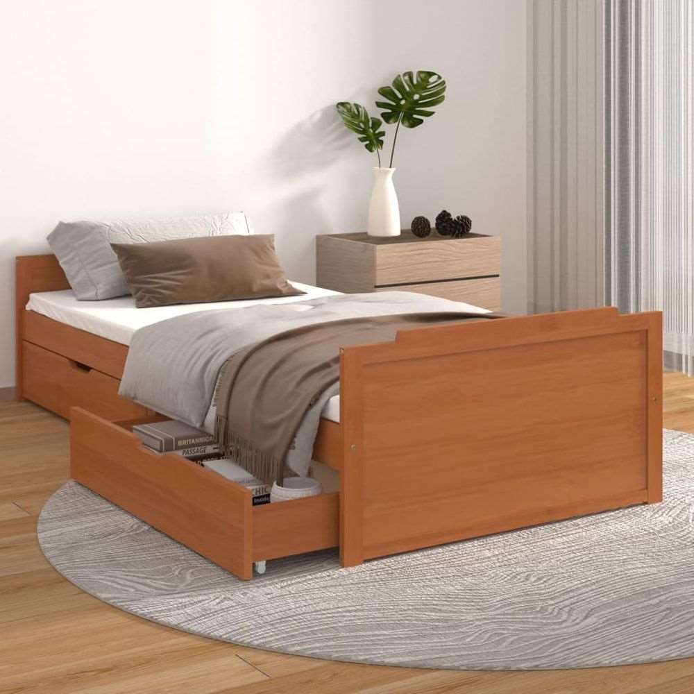 vidaXL Bed Frame with Drawers Solid Wood Pine 90x200 cm honey brown vidaXL