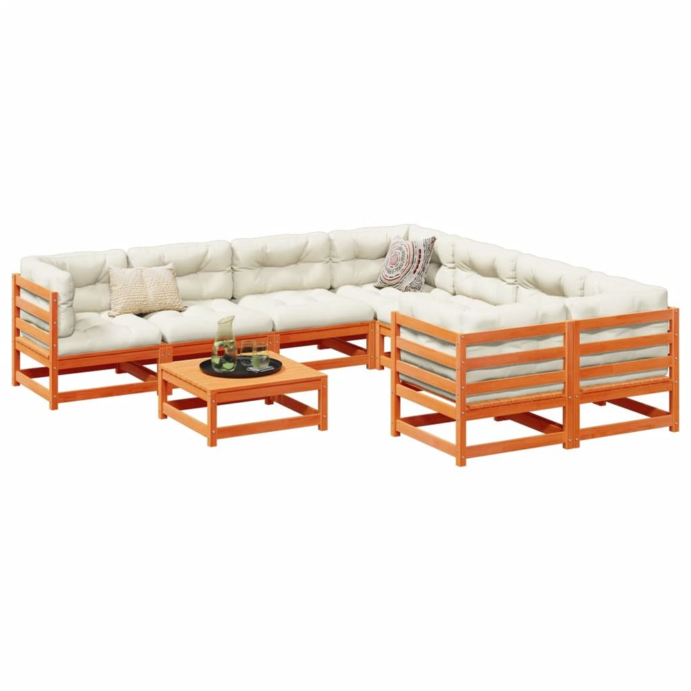 vidaXL 9 Piece Garden Sofa Set Solid Wood Pine wax brown vidaXL