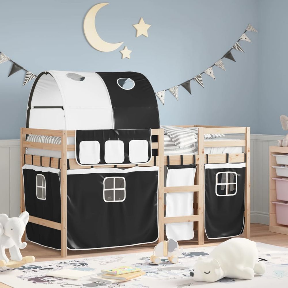 vidaXL Kids' Loft Bed with Tunnel White&Black 80x200 cm Solid Wood Pine vidaXL