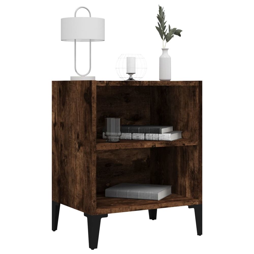 vidaXL Bed Cabinet with Metal Legs Smoked Oak 40x30x50 cm vidaXL