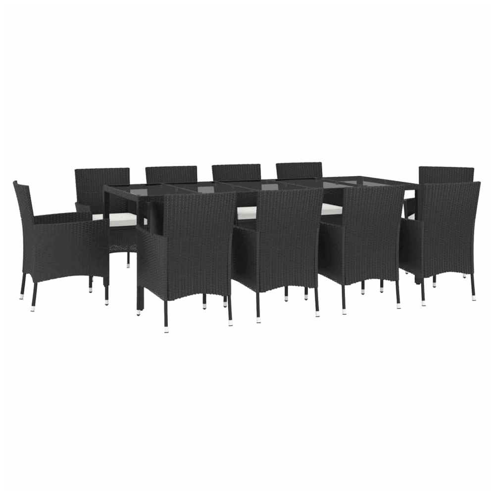 vidaXL 11 Piece Garden Dining Set with Cushions Black Poly Rattan vidaXL