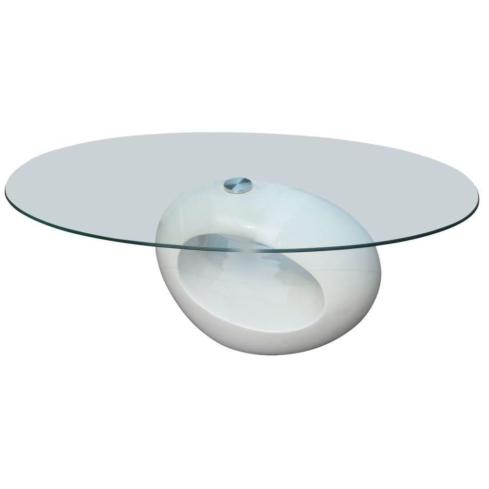 vidaXL Coffee Table with Oval Glass Top High Gloss Grey white vidaXL