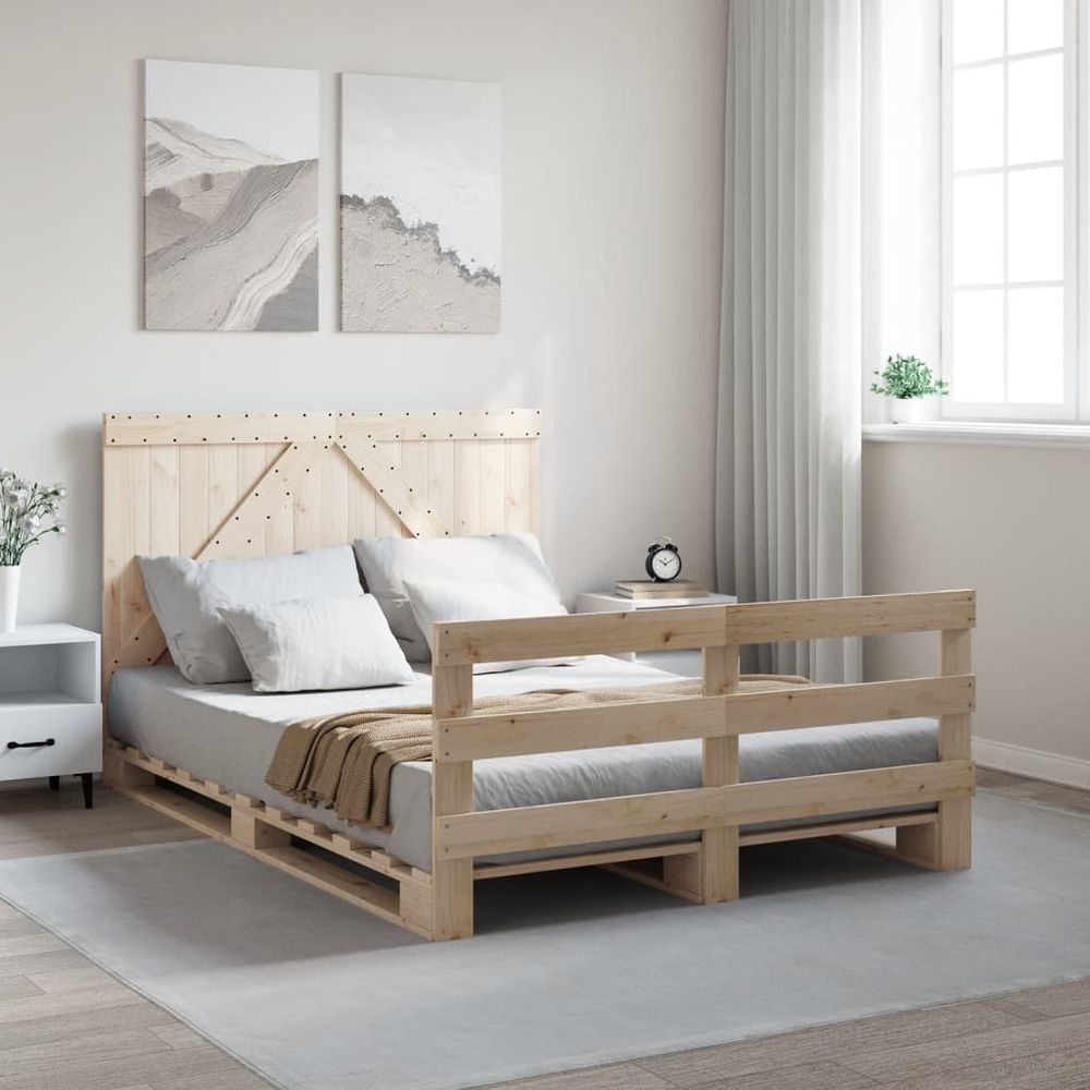 vidaXL Bed Frame with Headboard 140x200 cm Solid Wood Pine vidaXL