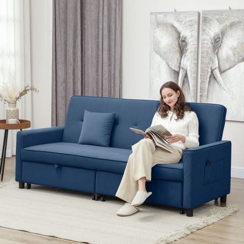 HOMCOM Reversible L-Shaped Sectional Sofa Bed with Cushions, Blue HOMCOM