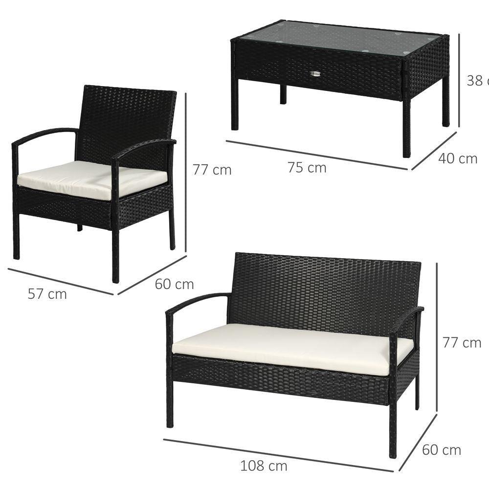 4-Seater Rattan Garden Furniture Set Black Cream Outdoor Patio Bistro Outsunny