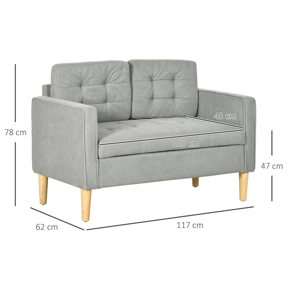 Modern 2 Seater Sofa with Storage Compact Loveseat Sofa for Living Room Grey HOMCOM