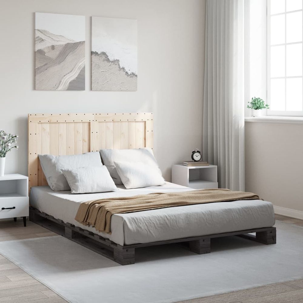 vidaXL Bed Frame with Headboard Grey 140x200 cm Solid Wood Pine vidaXL