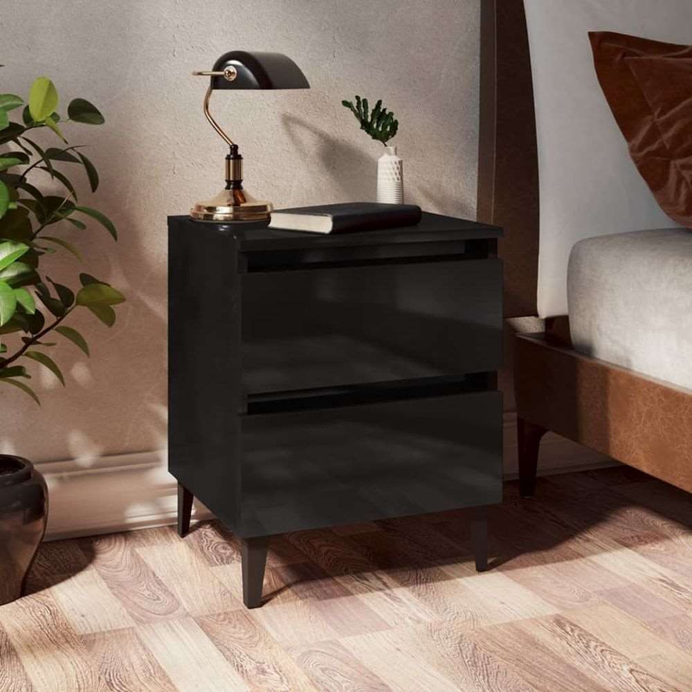 vidaXL Bed Cabinet with Metal Legs Smoked Oak 40x35x50 cm vidaXL