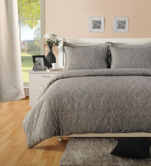 400 TC - Cotton Rich Paisley Print Duvet Cover Set Dark Grey Unbranded