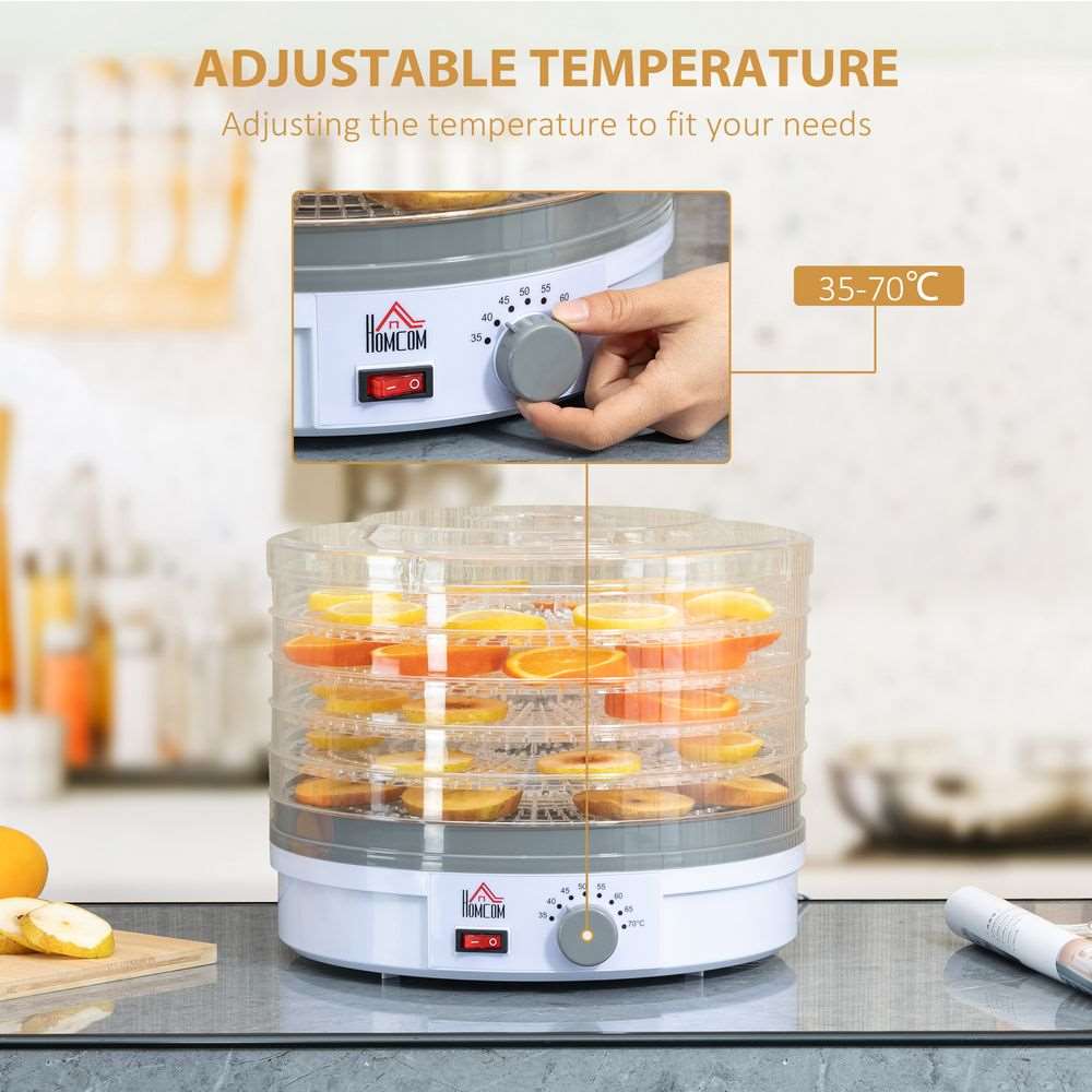 5 Tier Food Dehydrator 245W Stainless Steel Food Dryer Machine Timer LCD White HOMCOM